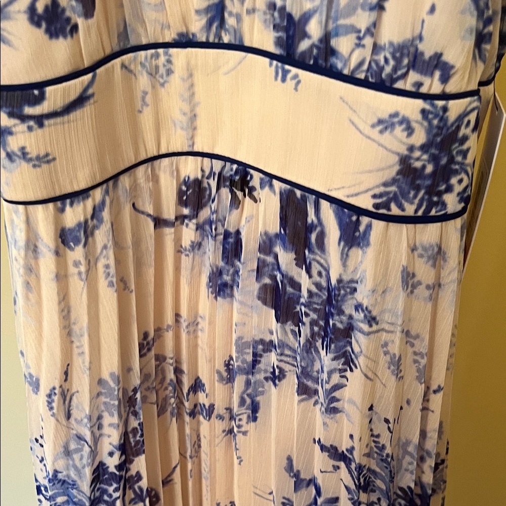 Calvin Klein Cream Blue Midi Dress size 6 simple BoHo pleated cottagecore - Picture 12 of 13